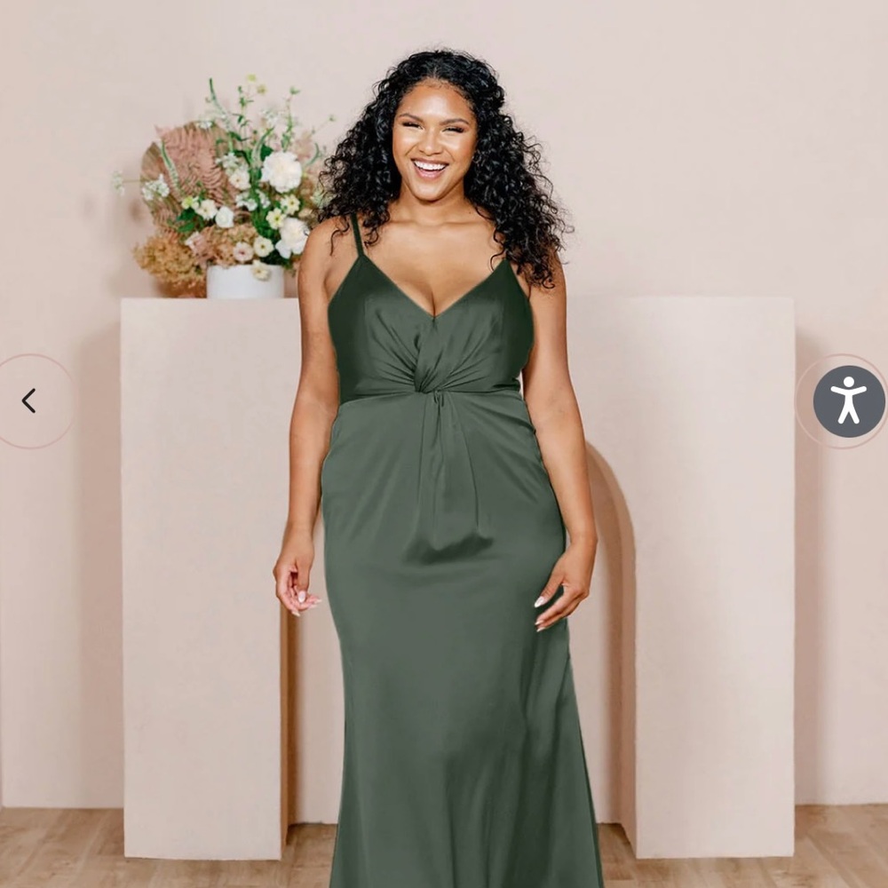 Revelry Giada Satin Dress Deep Olive Green Size 4